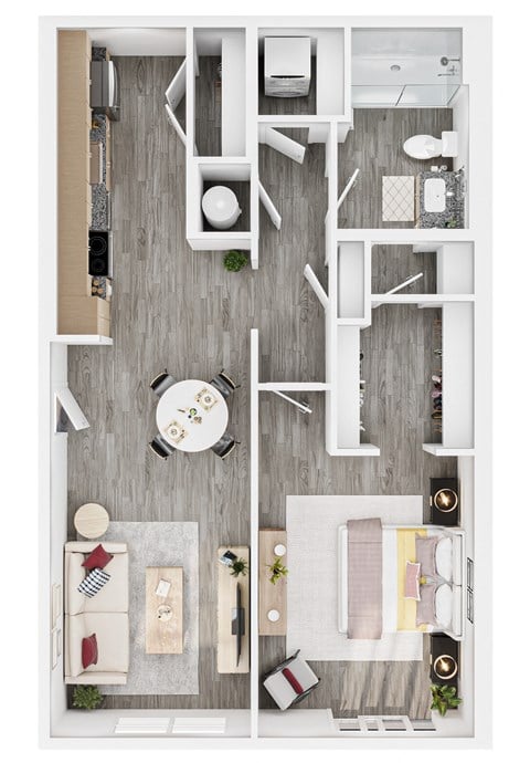 Floor plan for 1 bed, 1 bath, 753 sqft